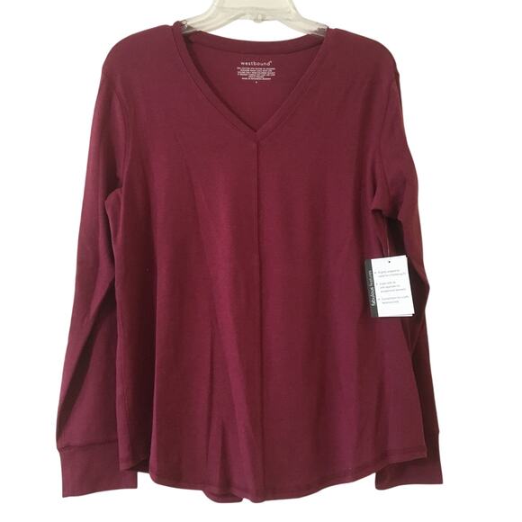 NWT Westbound Top Cotton Blend Small Burgundy V-neck Long sleeve Shaped at Waist - Picture 1 of 4